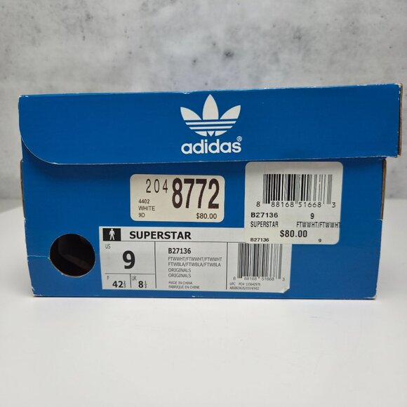 Adidas Originals Superstar Sneakers White Mens 9 B27136 New Display Yellowing - Picture 5 of 12